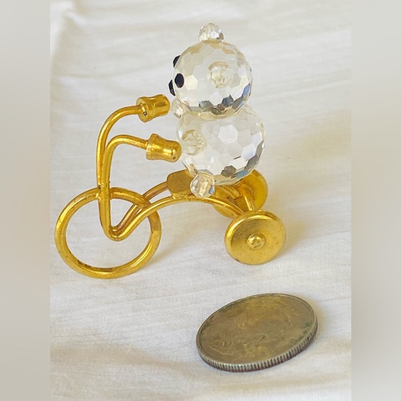 SWAROVSKI CRYSTAL TINY BEAR ON GOLD TRICYCLE VINTAGE EXCELLENT CONDITION - Picture 10 of 13